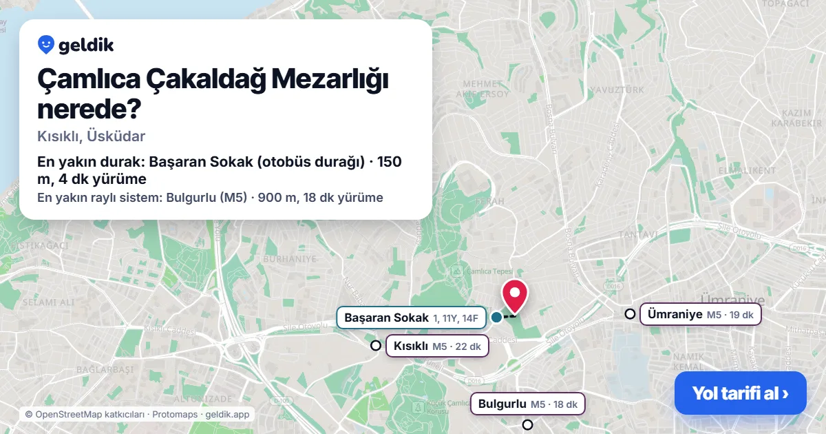Where is Çamlıca Çakaldağ Mezarlığı: map with its location and the nearest stops, with walking times