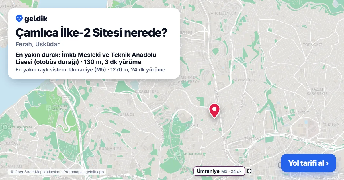 Çamlıca İlke-2 Sitesi nerede: haritada konumu ve en yakın duraklar, yürüme süreleriyle