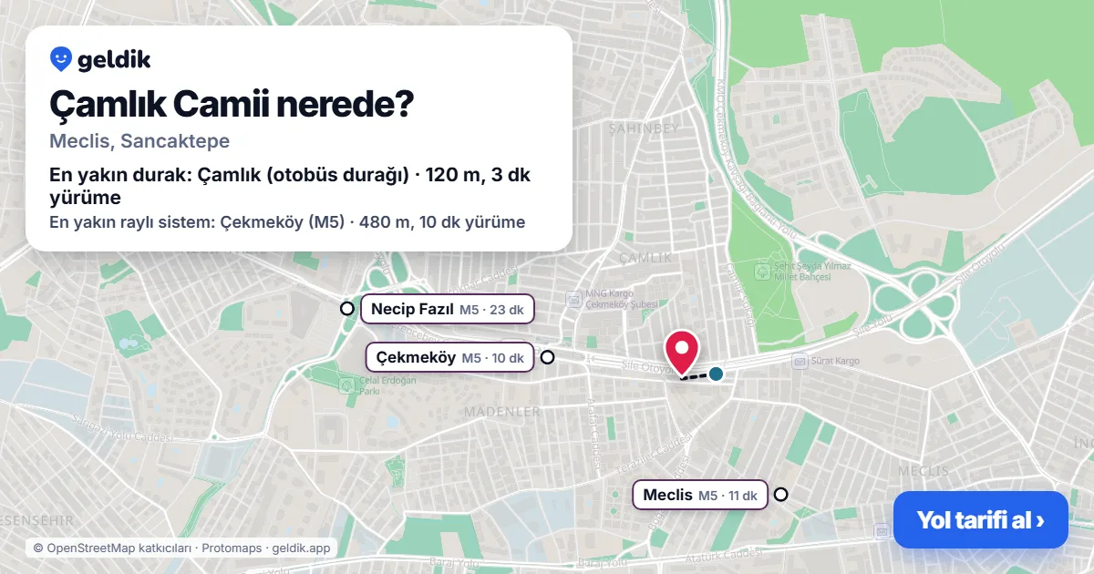 Çamlık Camii nerede: haritada konumu ve en yakın duraklar, yürüme süreleriyle