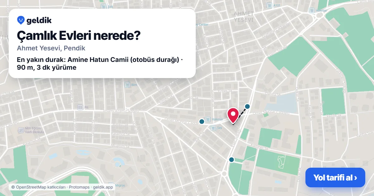 Çamlık Evleri nerede: haritada konumu ve en yakın duraklar, yürüme süreleriyle