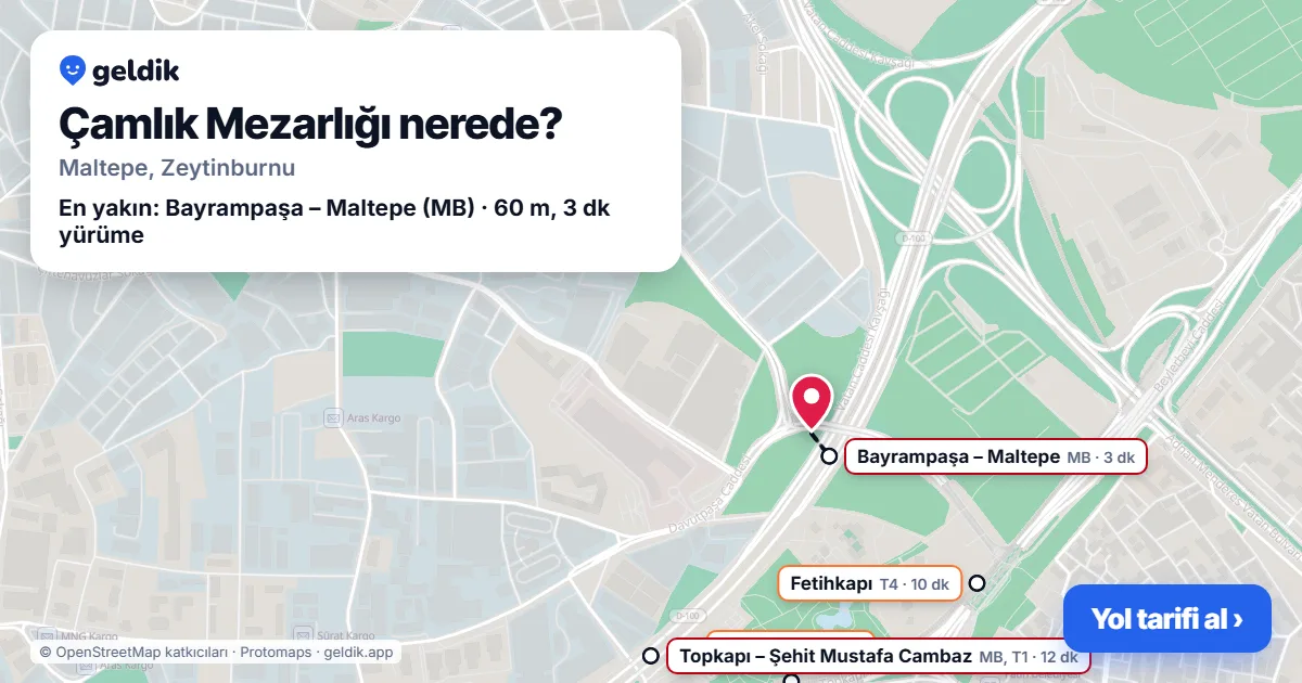 Çamlık Mezarlığı nerede: haritada konumu ve en yakın duraklar, yürüme süreleriyle