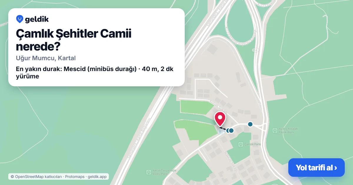 Çamlık Şehitler Camii nerede: haritada konumu ve en yakın duraklar, yürüme süreleriyle