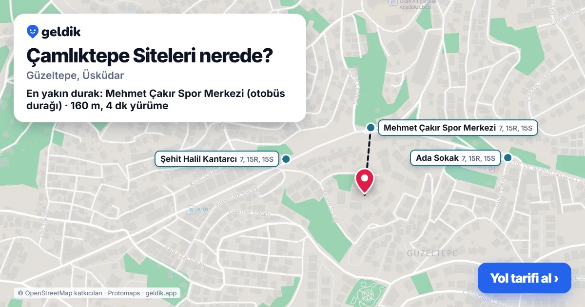 Where is Çamlıktepe Siteleri: map with its location and the nearest stops, with walking times