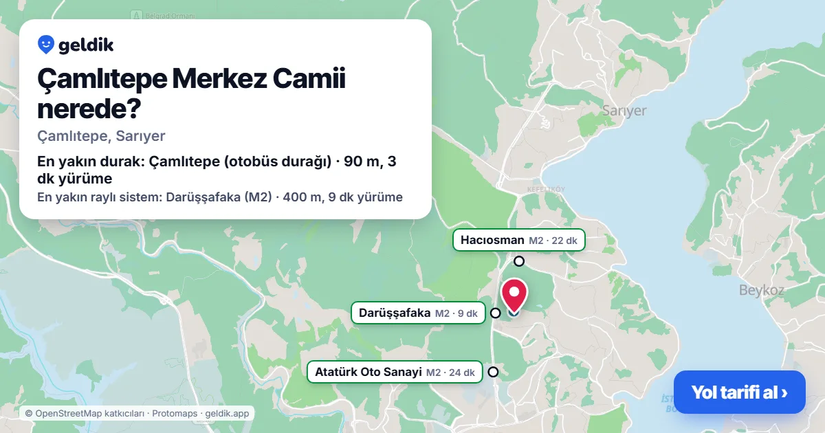Where is Çamlıtepe Merkez Camii: map with its location and the nearest stops, with walking times