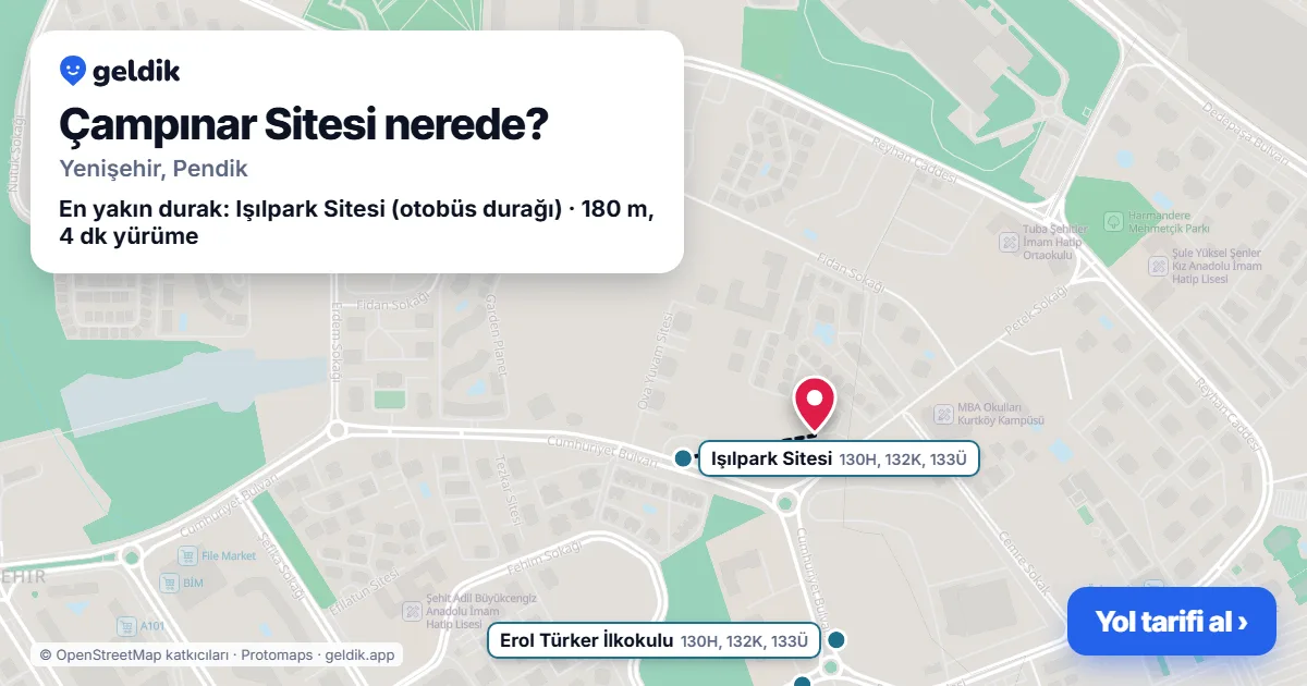 Çampınar Sitesi nerede: haritada konumu ve en yakın duraklar, yürüme süreleriyle