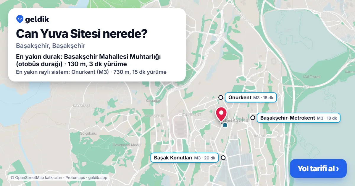 Where is Can Yuva Sitesi: map with its location and the nearest stops, with walking times