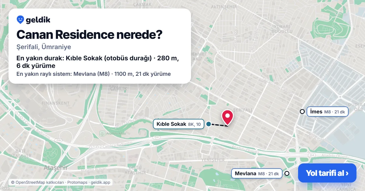Where is Canan Residence: map with its location and the nearest stops, with walking times