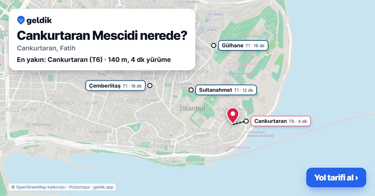 Where is Cankurtaran Mescidi: map with its location and the nearest stops, with walking times