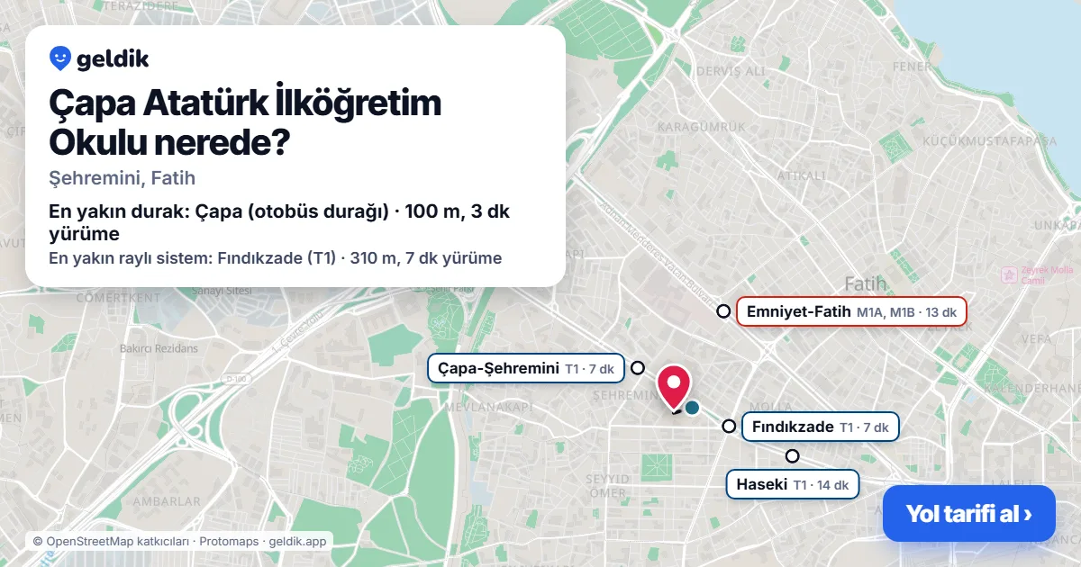 Where is Çapa Atatürk İlköğretim Okulu: map with its location and the nearest stops, with walking times