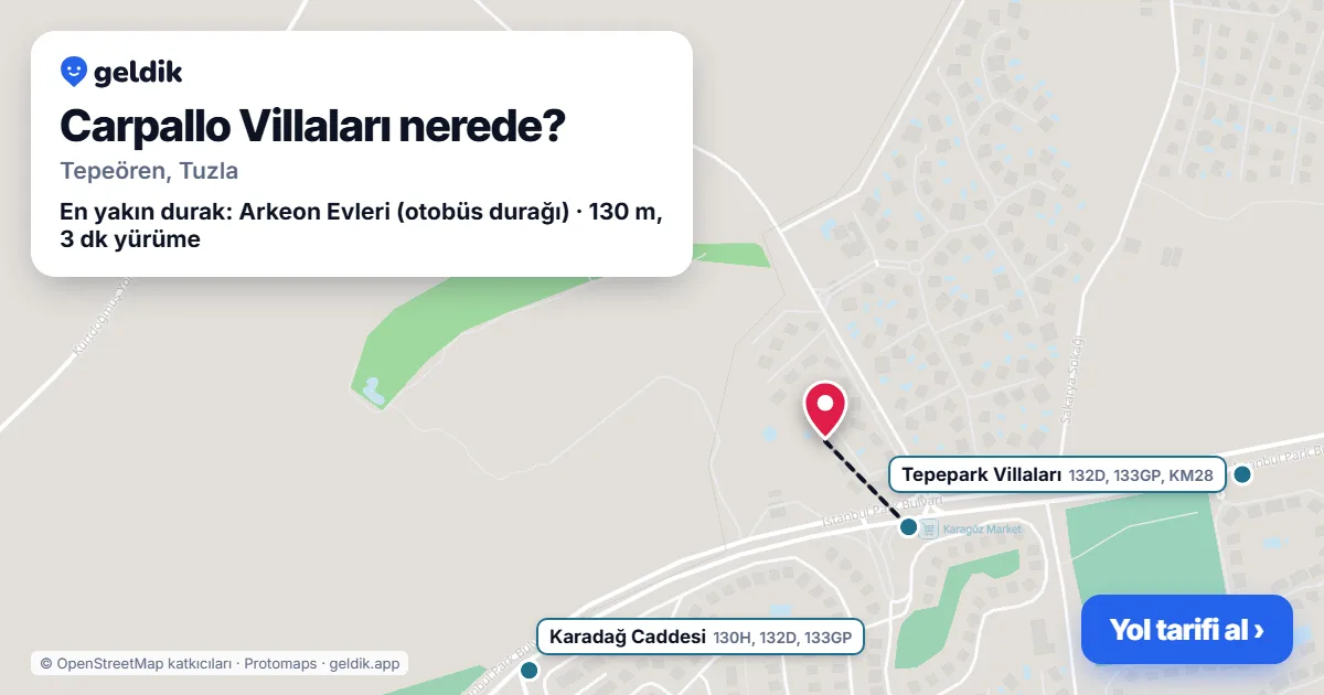 Carpallo Villaları nerede: haritada konumu ve en yakın duraklar, yürüme süreleriyle