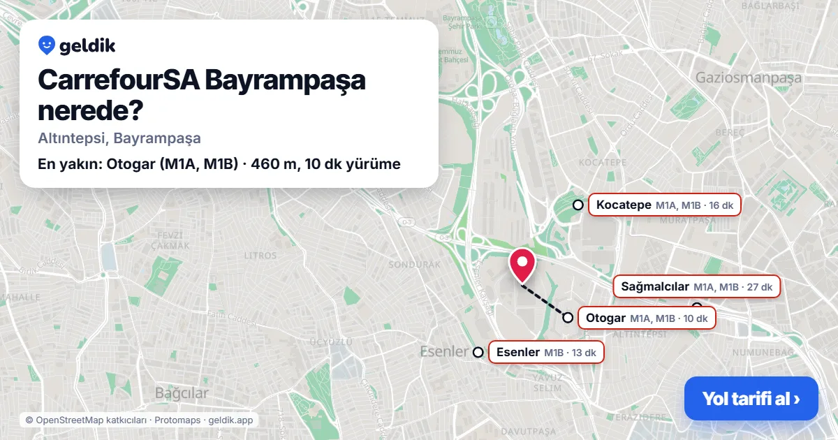 CarrefourSA Bayrampaşa nerede: haritada konumu ve en yakın duraklar, yürüme süreleriyle