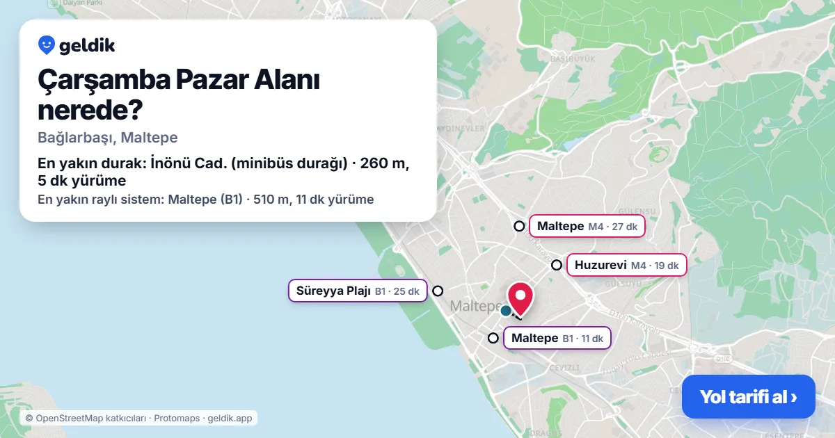 Çarşamba Pazar Alanı nerede: haritada konumu ve en yakın duraklar, yürüme süreleriyle