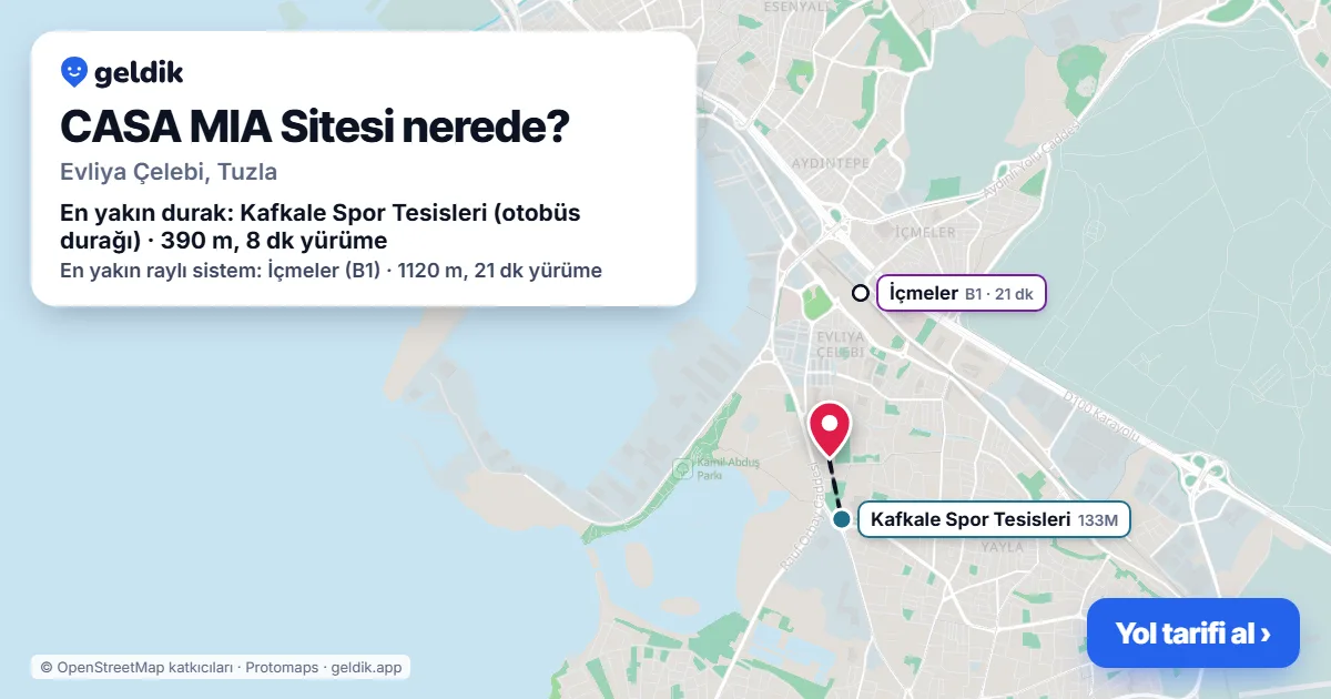 CASA MIA Sitesi nerede: haritada konumu ve en yakın duraklar, yürüme süreleriyle