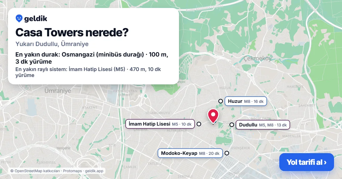 Where is Casa Towers: map with its location and the nearest stops, with walking times