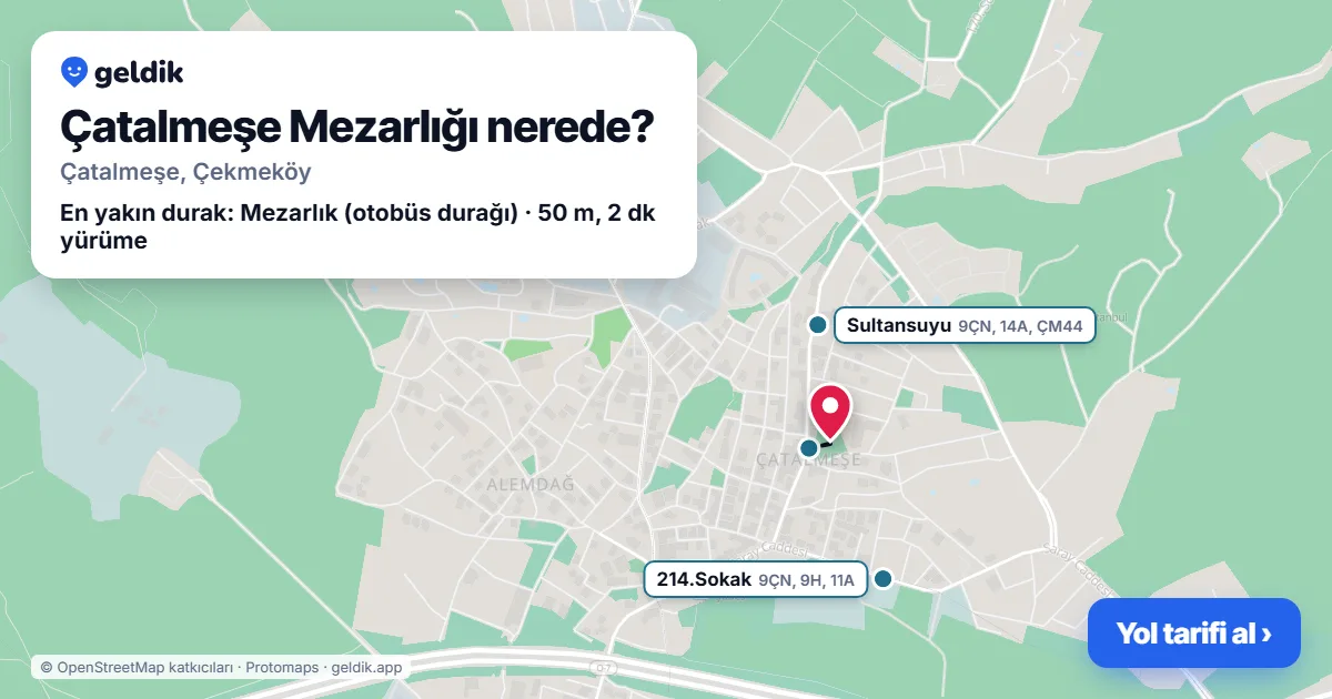 Where is Çatalmeşe Mezarlığı: map with its location and the nearest stops, with walking times