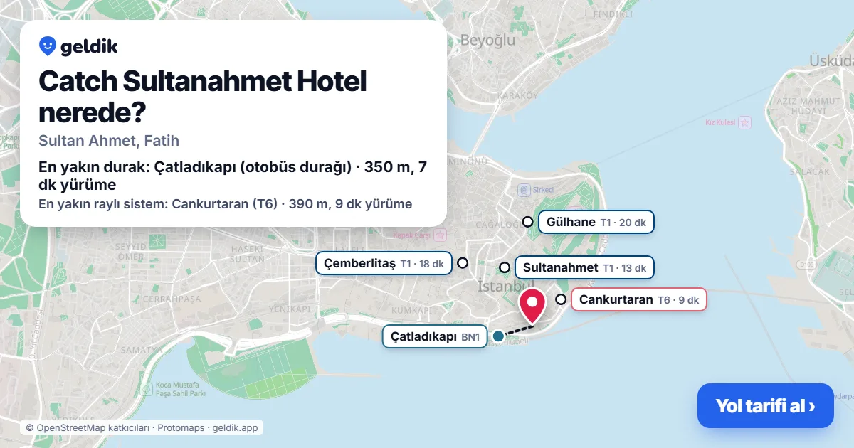 Catch Sultanahmet Hotel nerede: haritada konumu ve en yakın duraklar, yürüme süreleriyle