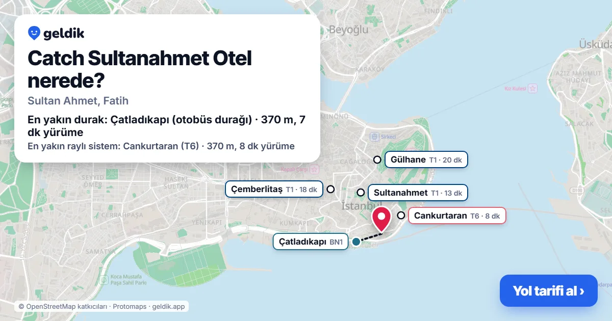 Catch Sultanahmet Otel nerede: haritada konumu ve en yakın duraklar, yürüme süreleriyle