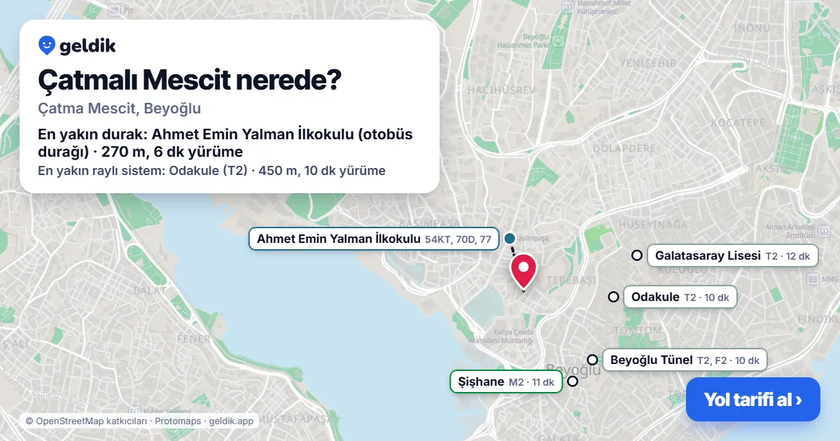 Çatmalı Mescit nerede: haritada konumu ve en yakın duraklar, yürüme süreleriyle