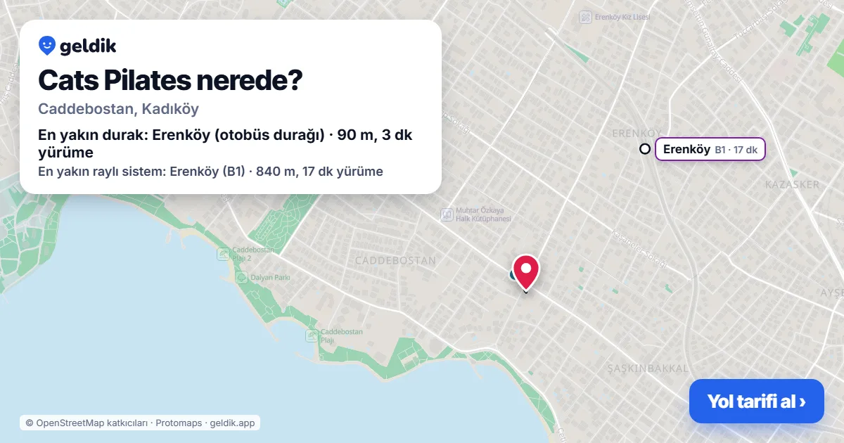 Where is Cats Pilates: map with its location and the nearest stops, with walking times