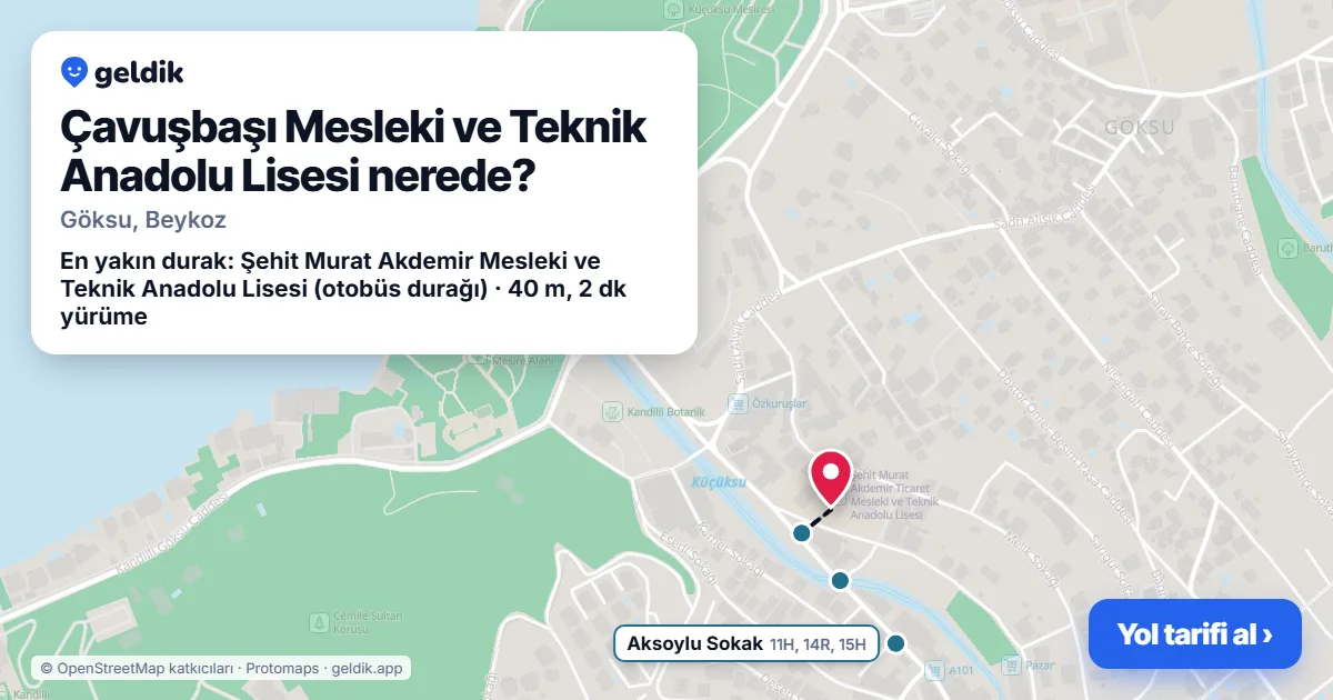 Çavuşbaşı Mesleki ve Teknik Anadolu Lisesi nerede: haritada konumu ve en yakın duraklar, yürüme süreleriyle