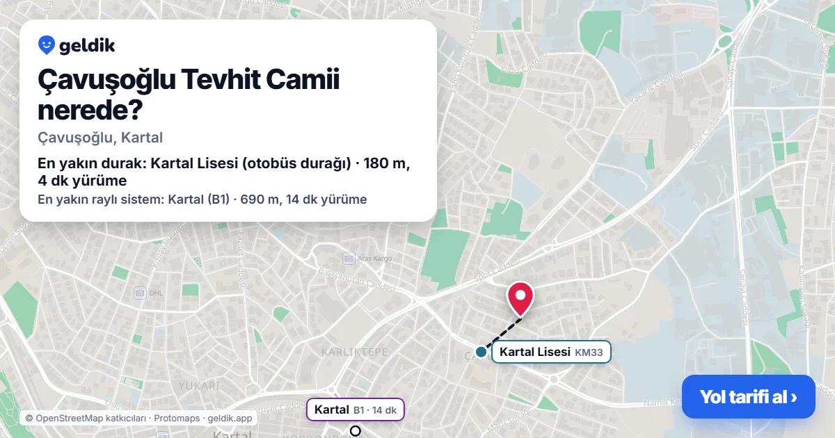 Where is Çavuşoğlu Tevhit Camii: map with its location and the nearest stops, with walking times