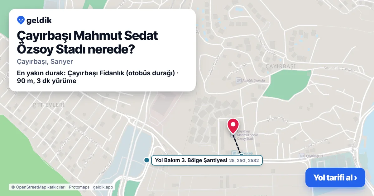 Çayırbaşı Mahmut Sedat Özsoy Stadı nerede: haritada konumu ve en yakın duraklar, yürüme süreleriyle