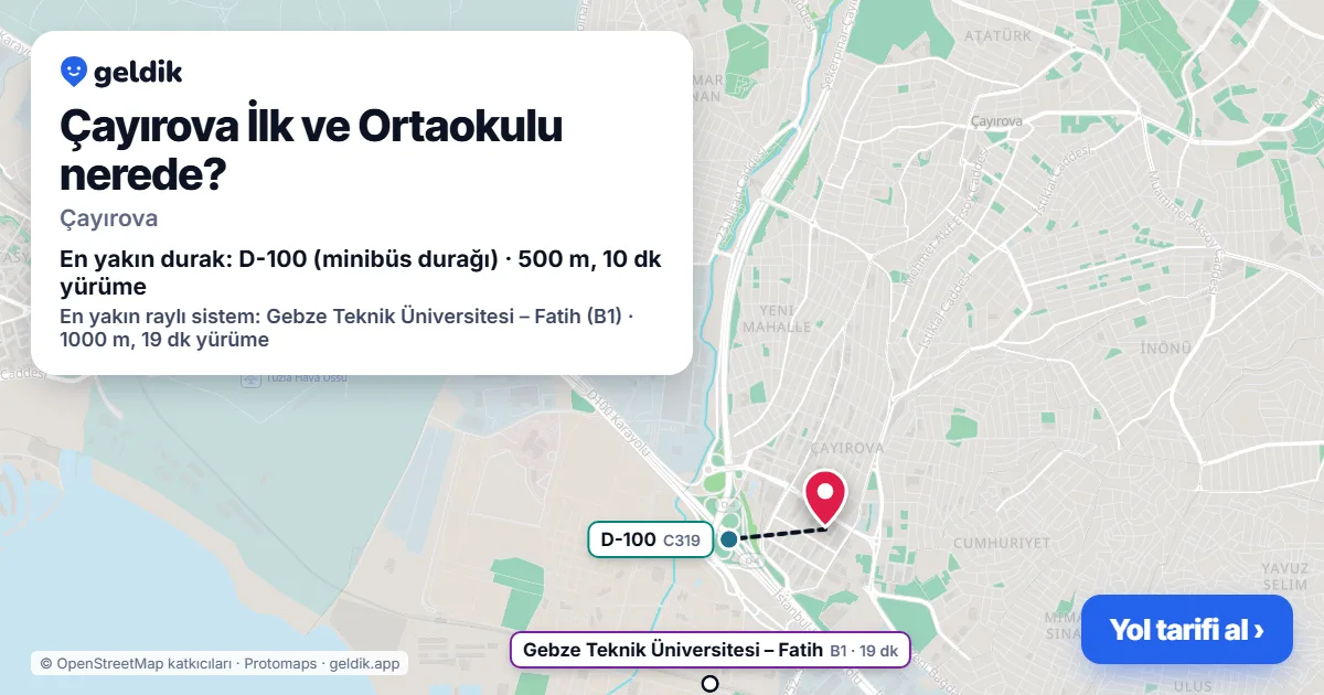 Çayırova İlk ve Ortaokulu nerede: haritada konumu ve en yakın duraklar, yürüme süreleriyle