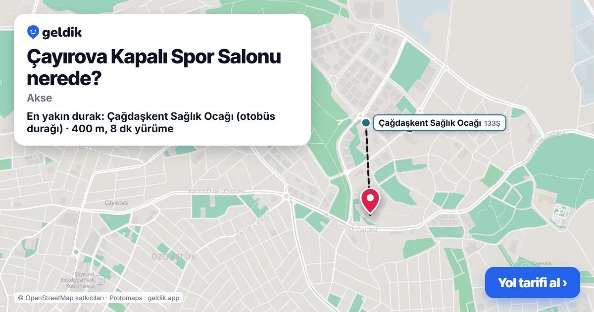 Where is Çayırova Kapalı Spor Salonu: map with its location and the nearest stops, with walking times