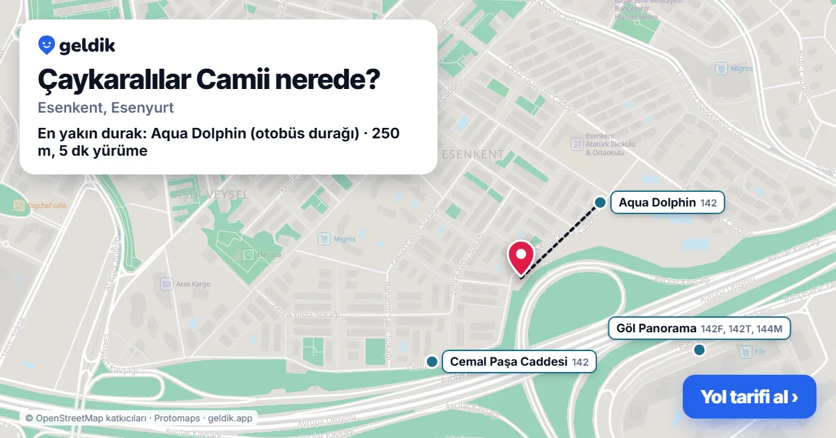Çaykaralılar Camii nerede: haritada konumu ve en yakın duraklar, yürüme süreleriyle