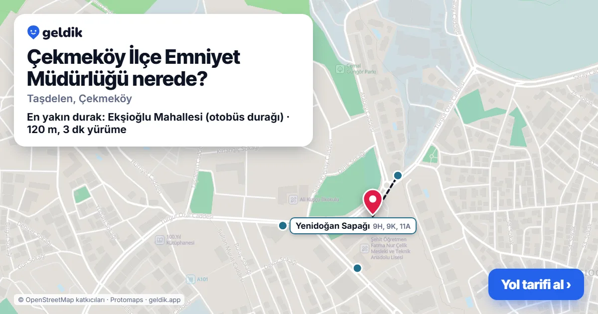 Çekmeköy İlçe Emniyet Müdürlüğü nerede: haritada konumu ve en yakın duraklar, yürüme süreleriyle