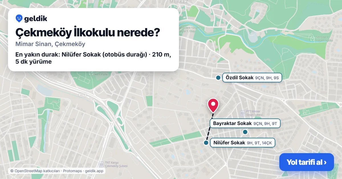 Where is Çekmeköy İlkokulu: map with its location and the nearest stops, with walking times