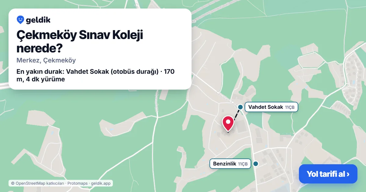 Where is Çekmeköy Sınav Koleji: map with its location and the nearest stops, with walking times