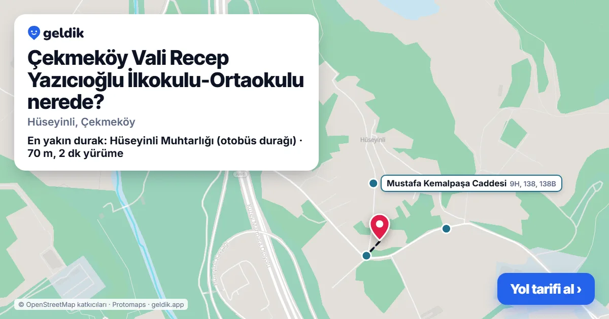 Çekmeköy Vali Recep Yazıcıoğlu İlkokulu-Ortaokulu nerede: haritada konumu ve en yakın duraklar, yürüme süreleriyle