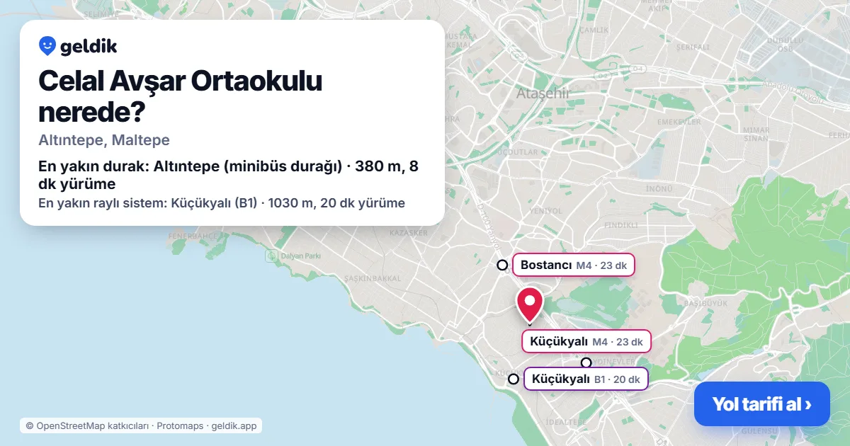 Celal Avşar Ortaokulu nerede: haritada konumu ve en yakın duraklar, yürüme süreleriyle