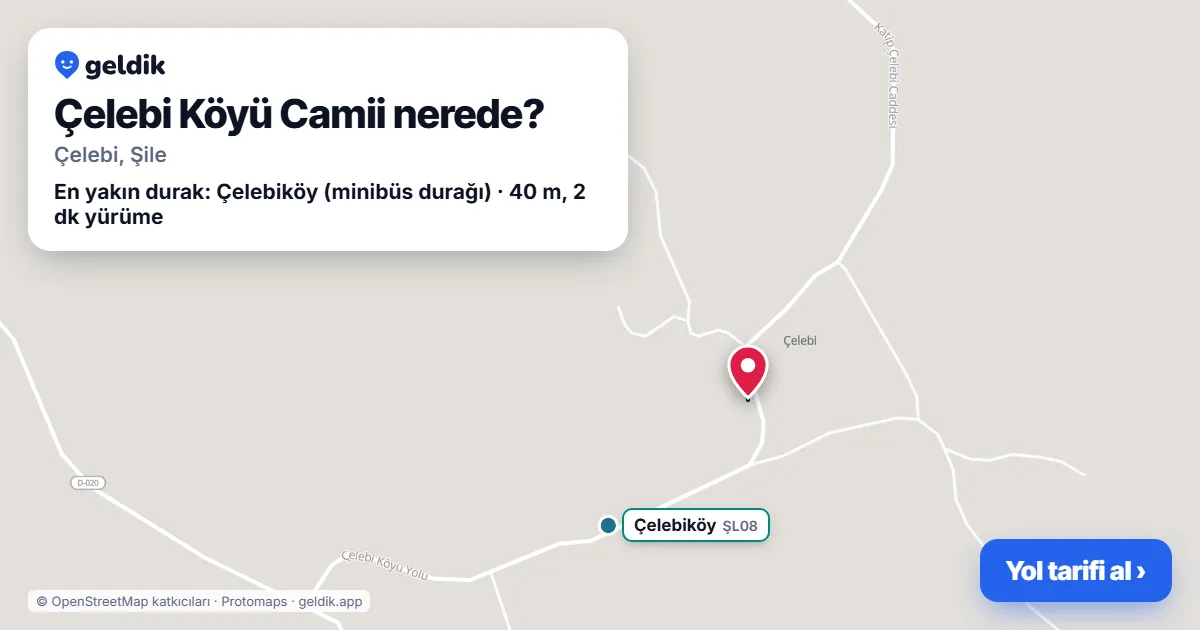 Where is Çelebi Köyü Camii: map with its location and the nearest stops, with walking times