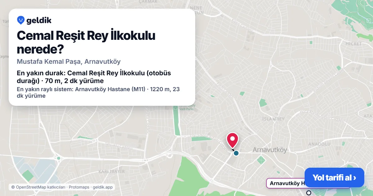 Cemal Reşit Rey İlkokulu nerede: haritada konumu ve en yakın duraklar, yürüme süreleriyle