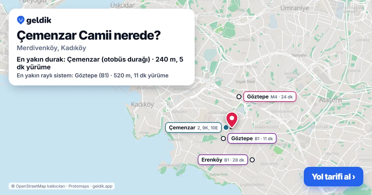 Çemenzar Camii nerede: haritada konumu ve en yakın duraklar, yürüme süreleriyle