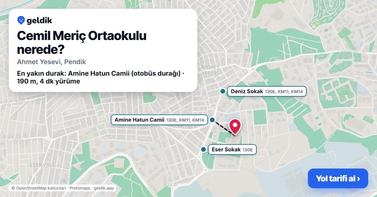 Cemil Meriç Ortaokulu nerede: haritada konumu ve en yakın duraklar, yürüme süreleriyle