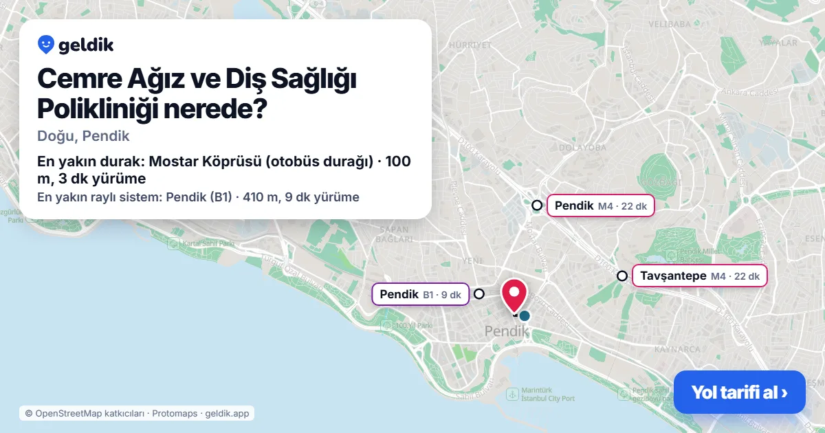 Cemre Ağız ve Diş Sağlığı Polikliniği nerede: haritada konumu ve en yakın duraklar, yürüme süreleriyle
