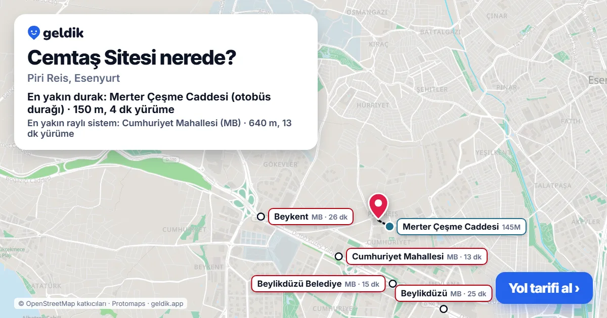 Where is Cemtaş Sitesi: map with its location and the nearest stops, with walking times