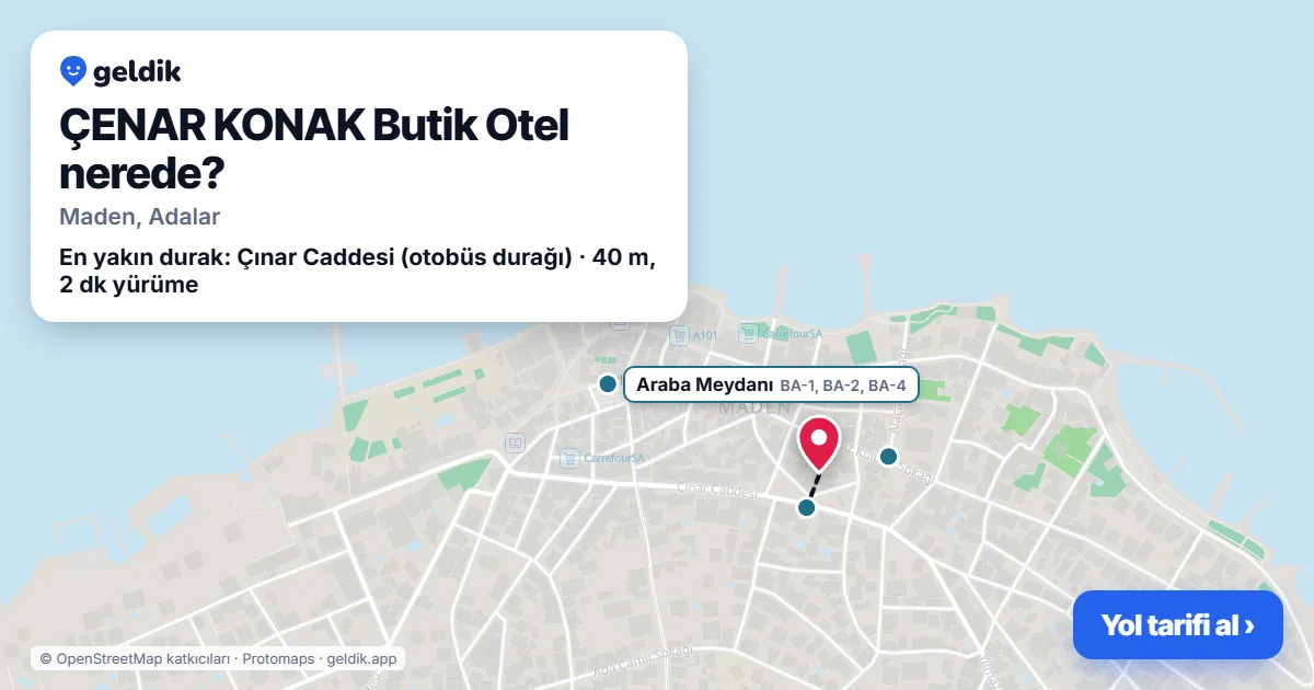 ÇENAR KONAK Butik Otel nerede: haritada konumu ve en yakın duraklar, yürüme süreleriyle
