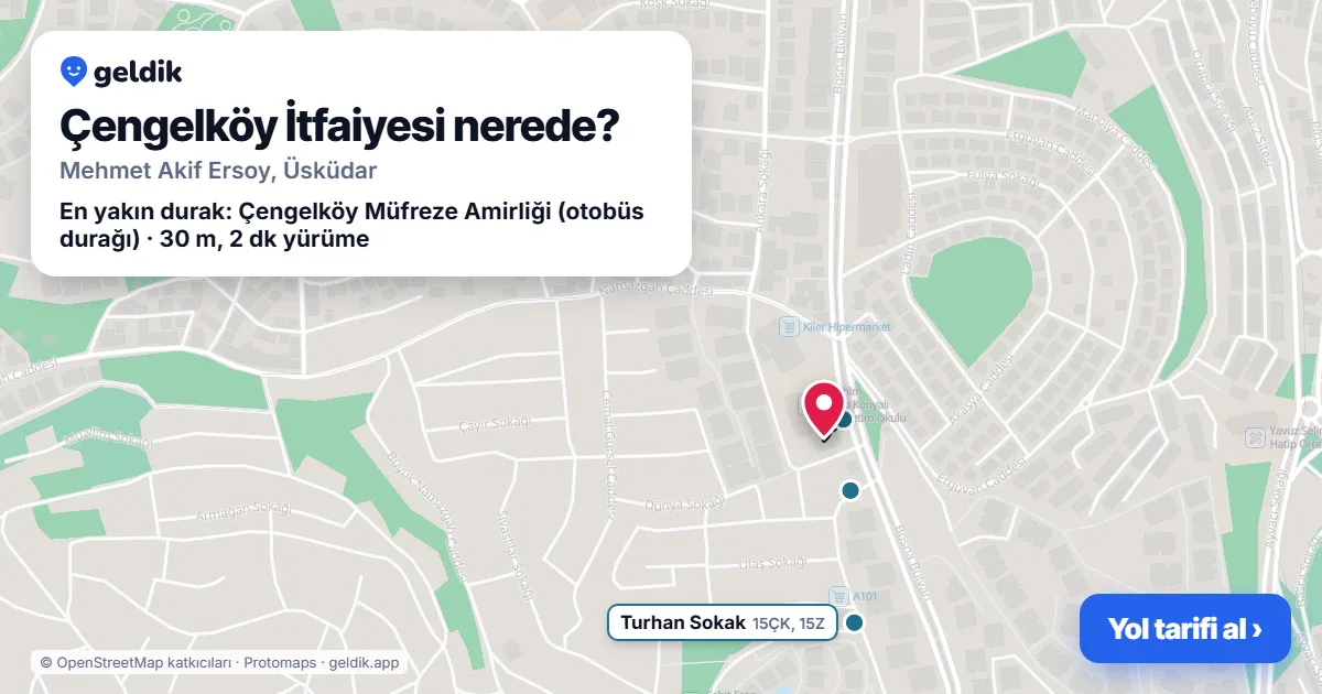 Çengelköy İtfaiyesi nerede: haritada konumu ve en yakın duraklar, yürüme süreleriyle