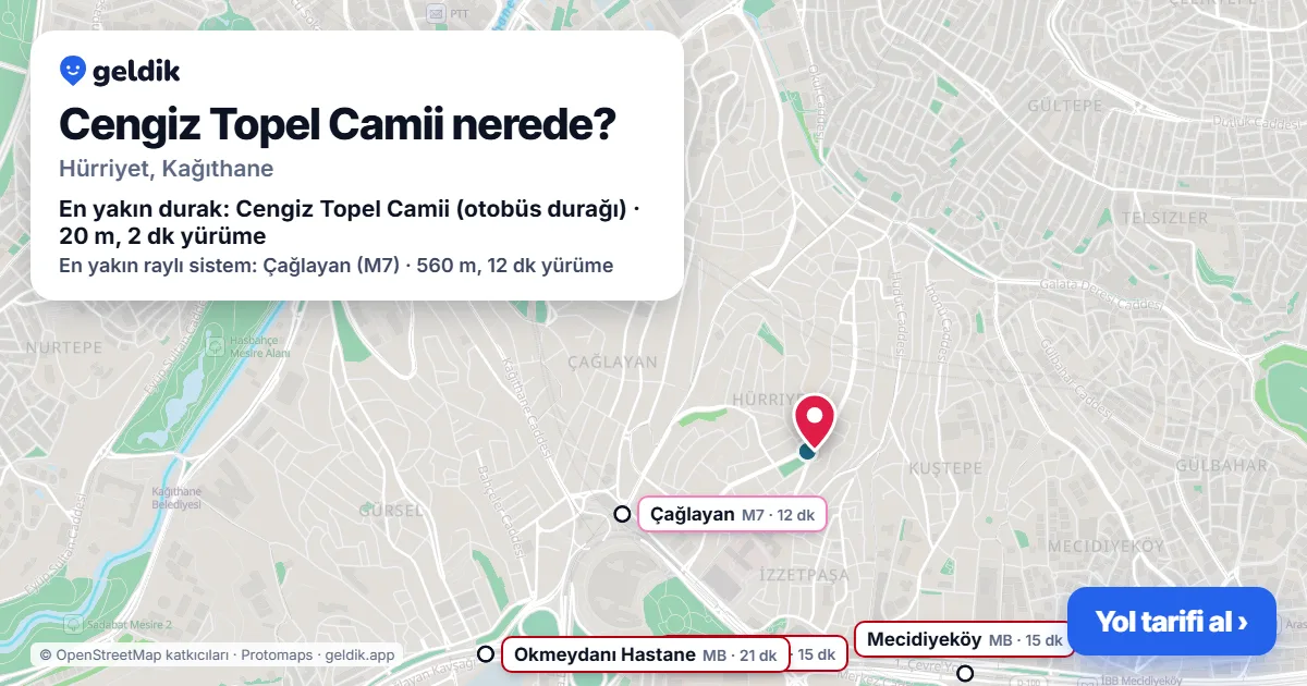 Cengiz Topel Camii nerede: haritada konumu ve en yakın duraklar, yürüme süreleriyle