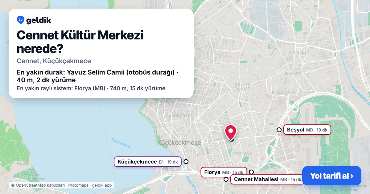 Where is Cennet Kültür Merkezi: map with its location and the nearest stops, with walking times