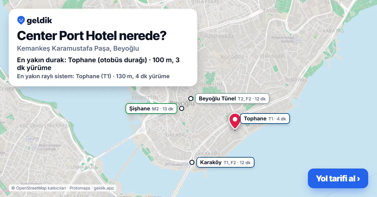 Where is Center Port Hotel: map with its location and the nearest stops, with walking times