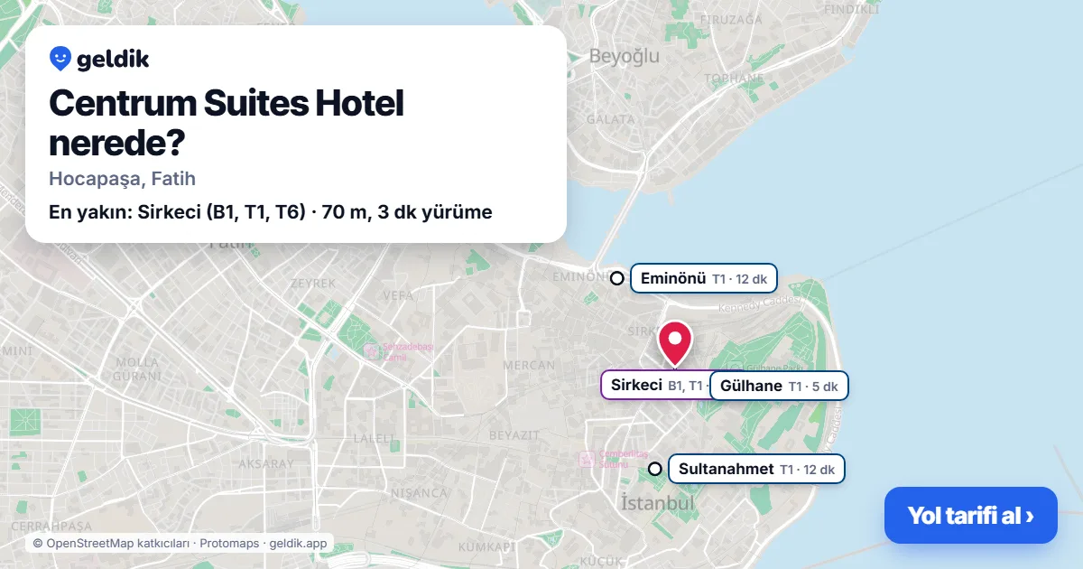 Centrum Suites Hotel nerede: haritada konumu ve en yakın duraklar, yürüme süreleriyle