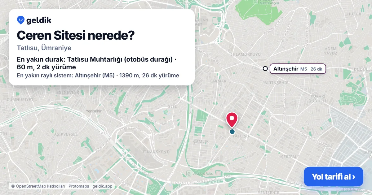 Ceren Sitesi nerede: haritada konumu ve en yakın duraklar, yürüme süreleriyle