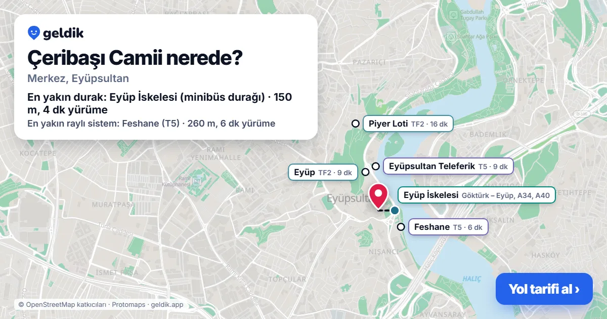 Where is Çeribaşı Camii: map with its location and the nearest stops, with walking times