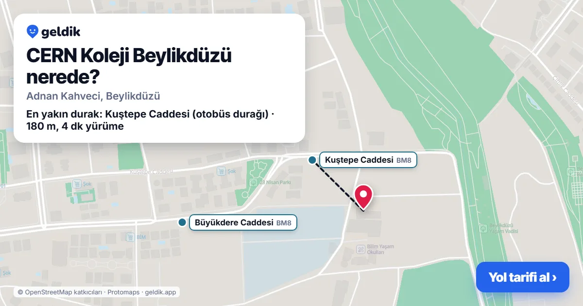 Where is CERN Koleji Beylikdüzü: map with its location and the nearest stops, with walking times