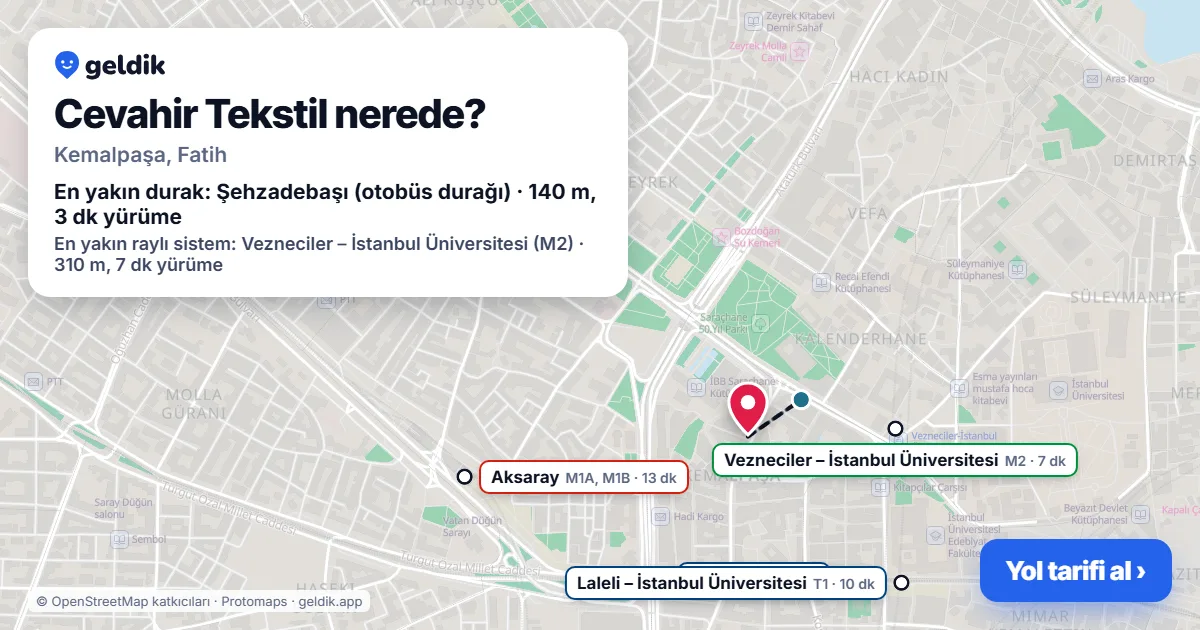 Where is Cevahir Tekstil: map with its location and the nearest stops, with walking times